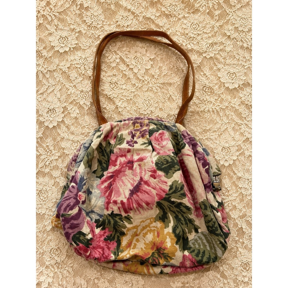 Vintage Floral Tapestry Shoulder Bag Made in USA Cottagecore Boho Garden